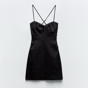 Zara, Black, Lace Trim Mini Dress, Size Small
